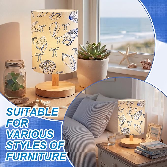 Coastal Table Lamp for Bedroom Bedside Lamp with Linen Wooden Night Stand Coastal Cowgirl Decor for Bedroom Girls Living Room