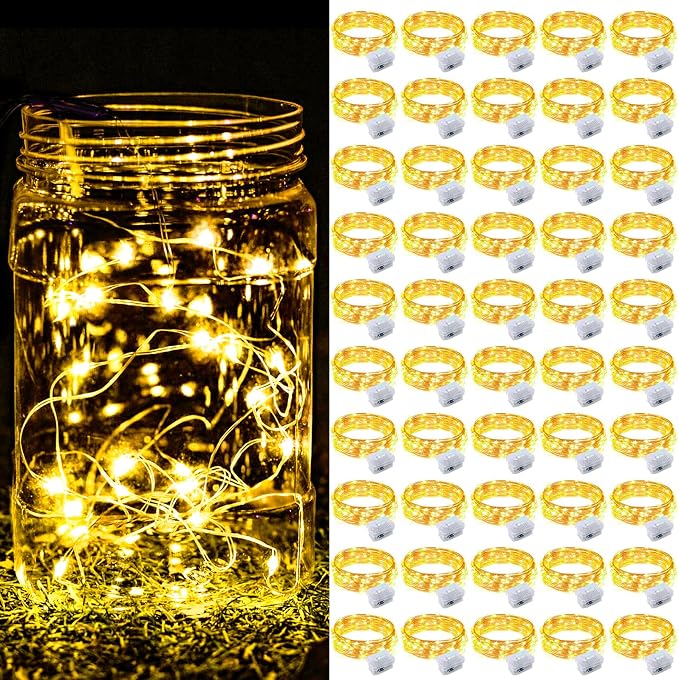 ZGWJ 50 Pack Warm White Fairy Lights, Mini String Lights | Battery Operated 7 FT 20 LED Waterproof 3 Modes for DIY, Parties, Wedding, Halloween, Christmas Decoration