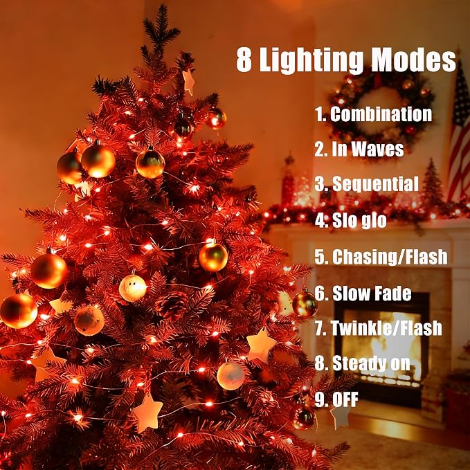 2 Pack Fairy Lights Battery Operated - 16.4ft 50 LED Red | Starry Fairy Lights , 8 Modes Waterproof with Timer for Indoor Outdoor Bedroom Party Holiday Christmas Decor, Copper Wire