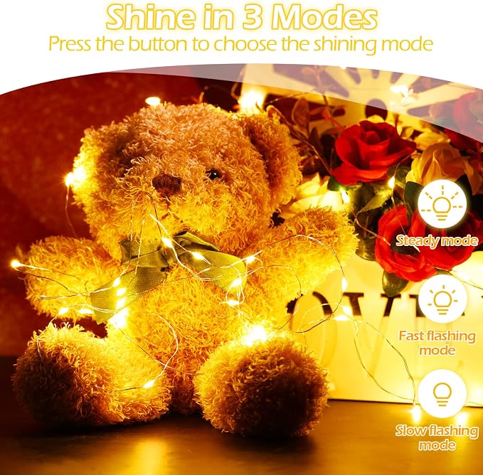 20 Packs Fairy Lights Battery Operated 3 Speed Modes, 7 Ft/ 2 M 20 LED Battery String Mini Waterproof Wire Twinkle Lights Bulk for Wedding Party Birthday Vases Decor (Warm White)