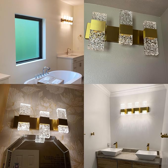 Vanity Lights Fixtures for Bathroom wall Light Over Mirror LED Gold Crystal 40W Brushed Stainless Steel Dimmable Wall sconces for Bathroom Lighting Fixture 3000K