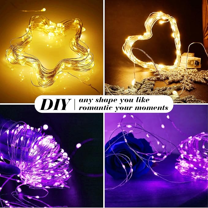 ZGWJ 12 Pack Fairy Lights, Mini String Lights, Warm and Purple | Battery Operated 7 FT 20 LED Waterproof 3 Modes for DIY, Parties, Wedding, Halloween, Christmas Decoration