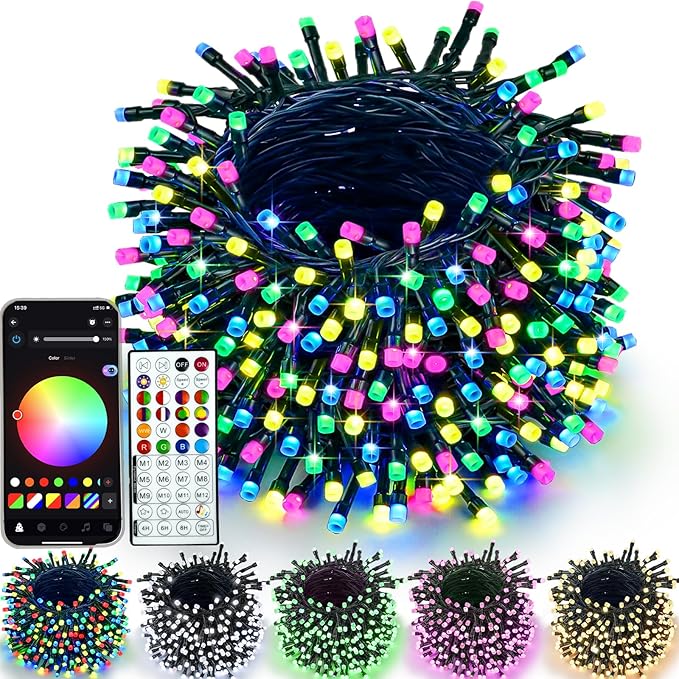 YIQU Smart Color Changing Christmas Lights, 66 FT 200 LED RGB String Lights with Remote App Control and Timer, Music Sync Multiple Modes Twinkle Mini Light Waterproof Indoor Outdoor
