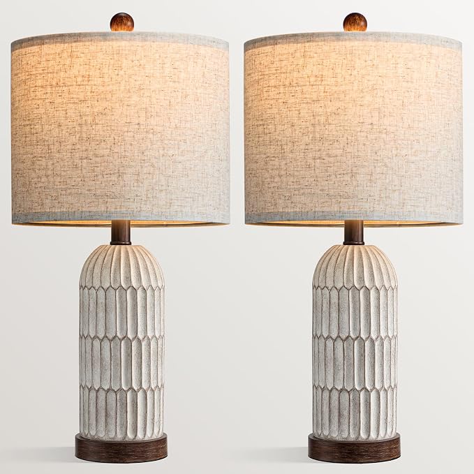 22" Bedside Table Lamps Set of 2, Farmhouse Lamp with USB,Dark Brown | Vintage Nightstand Lamp for Bedroom, Retro Design, Home decor for living Room, Nursery, Home Office, End Side table, Hallway