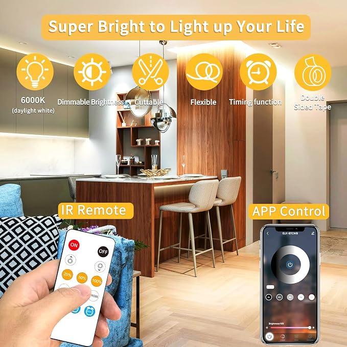 COB LED Strip Lights 100ft,3000K DC 24V Dimmable Warm White | Flexible LED Lights Strip for Bedroom,with Remote&app Control LED Rope Lights for Living Room,Shelf,Cabine(2 Rolls of 50ft)