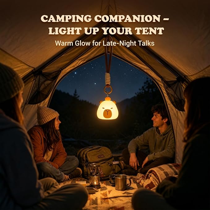 UNEEDE Mini Capybara Night Light with Lanyard, 8 Color Changing Rechargeabl | Portable Mini Kids Night Light , Soft Silicone Cute Lamp for Bedroom & Camping, Capybara Gifts