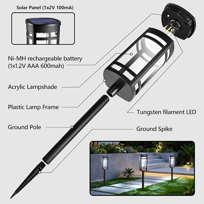 Jyoiat 6 Pack Solar Lights Outdoor, Waterproof Pathway Lights, Cool White | Solar Garden Lights with Auto On/Off for Walkways, Lawns, Paths and Yards; No Wiring Required for Easy Ground Installation