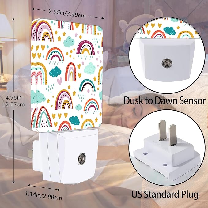 Rainbow Night Light, Star Cloud Plug into Wall with Dusk to Dawn Light Sensors, Warm Nightlights for Bedroom, Bathroom, Hallway, Kitchen, Gifts Ideal for Boys Girls Women Men