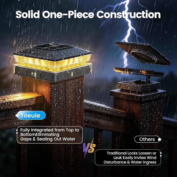 Solar Post Cap Lights 2 Pack, Post Lights for 4x4 Wood/Vinyl Posts | 4x4 Fence Post Solar Lights, IP65 Waterproof, 10-12 Hours Upgraded Warm/Cool White Glow for Garden/Patio/Porch - Inky Black