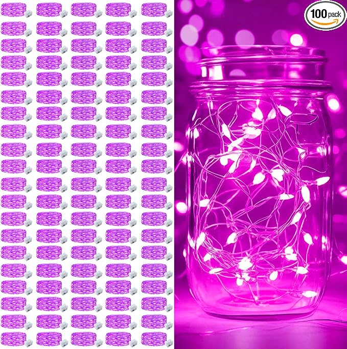 pozzolanas 100 Pack Pink Battery Operated String Lights - 7ft Waterproof Fairy Lights with 20 LEDs for Home, Mason Jar, Party, Wedding, Halloween, Christmas Decorations