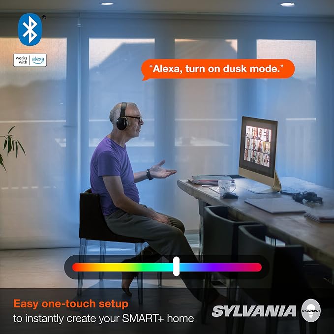 Sylvania Bluetooth Mesh LED Smart Light Bulb, BR30 65W, E26, RGBW Full Color & Adjustable White, Works with Alexa Only - 2 Pack (75762)