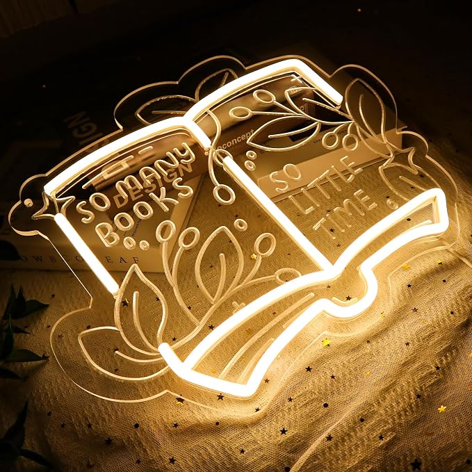 PMCVYH So Many Books So Little Time Neon Sign for Wall Decor, Reading Led Signs for Library, USB Dimmable Neon Lights for Classroom Read Corner Bedroom Study Room Home Book Club Motivational Wall Art