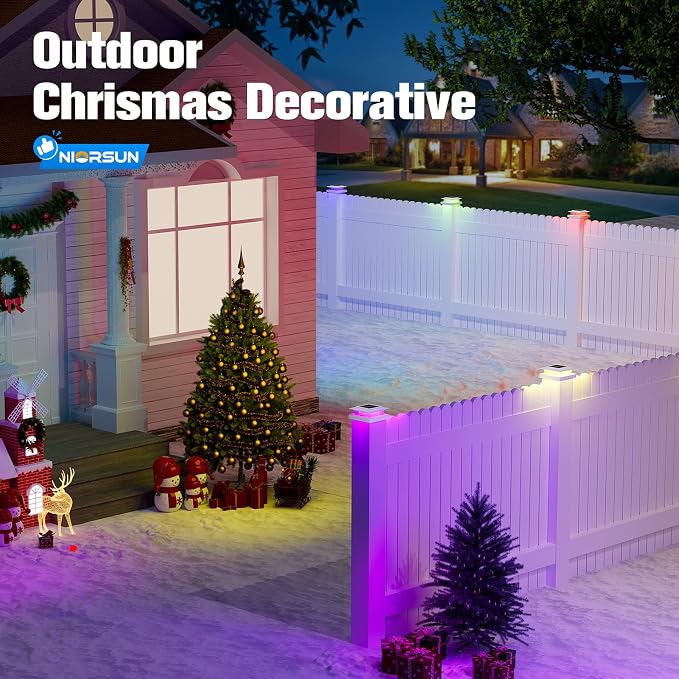 4x4 Post Solar Lights Color Changing,Solar Post Light, 6 Pack White | RGB Solar Post Cap Lights for 4x4 Post Caps Wood Vinyl,5x5 Vinyl,IP44 Waterproof Fence Post Solar Lights Outdoor for Deck