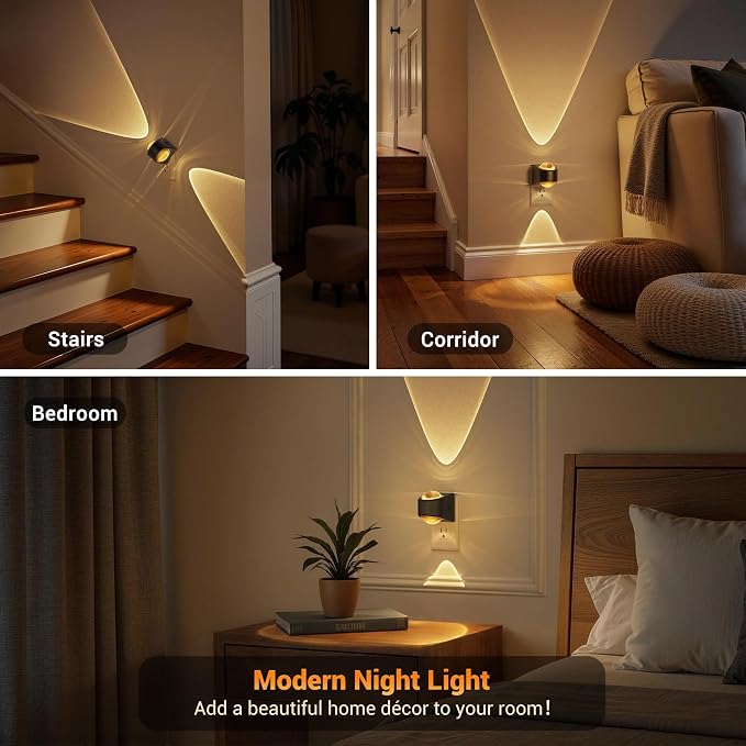 JandCase Night Lights Plug into Wall,3000K Warm White Projector Night Light | Dusk to Dawn Sensor Night Light Plug in, 2 Pack Dimmable Night Light with Brightness Memory for Bedroom Hallway Stair Nursery