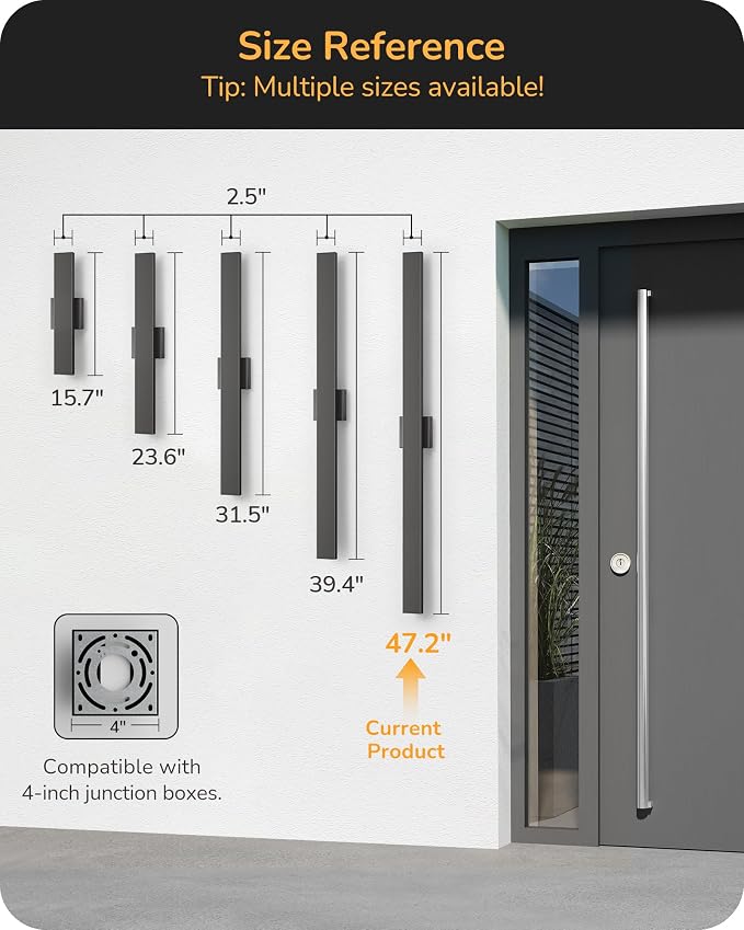 EDISHINE 47.2" LED Outdoor Wall Lights, 3CCT & 10%-100% Dimmable, IP65 Waterproof, Modern Exterior Lighting Fixtures, Linear Long Exterior Wall Light for House, Yard, 2 Pack, Black