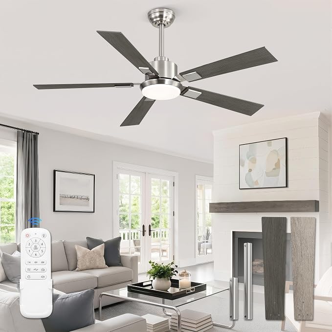 ZMISHIBO 52” Modern Ceiling Fan with Light, Remote Control, Brushed Nickel | High CFM Powerful Airflow, Quiet DC Motor, 3 CCT LED, Indoor/Covered Outdoor, Dual-Finish, Damp Rated