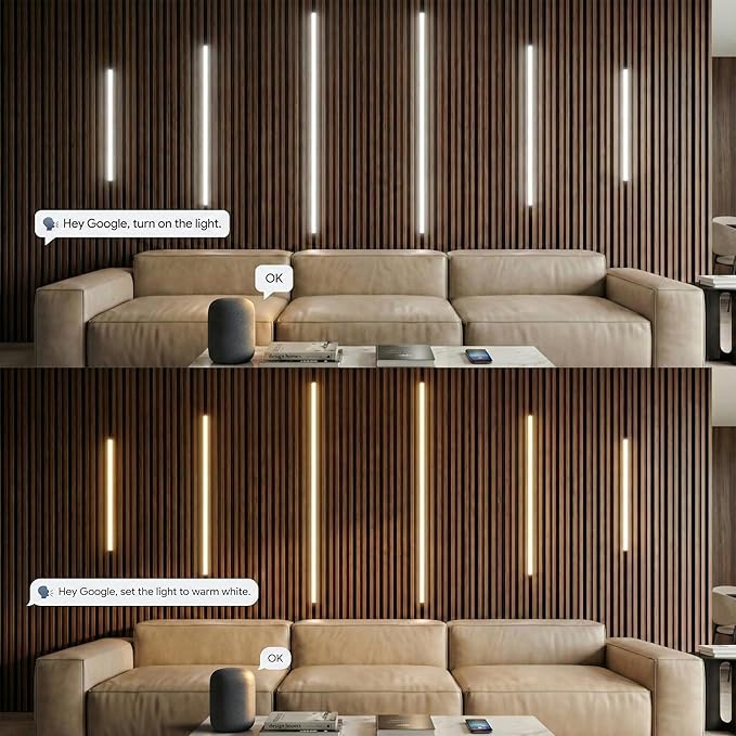 CCT COB Recessed LED Light Bar Kit,2700K~6500K,CR90+,Support Remote,APP & Alexa Voice Control,for Wood Slat Wall Panel,Home Decor,Cabinet DIY Lighting,Black Channel,2Pcs*(16In+24In+40In)