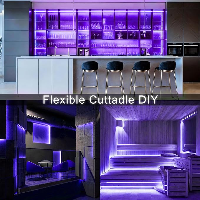 Purple COB LED Strip Lights，50Ft 24V Super Bright Dimmable LED Light Strip High CRI95+ Flexible Purple Halloween Lights for Bedroom Ambient Light Cabinet Stair Decor Home DIY Spooky Lighting