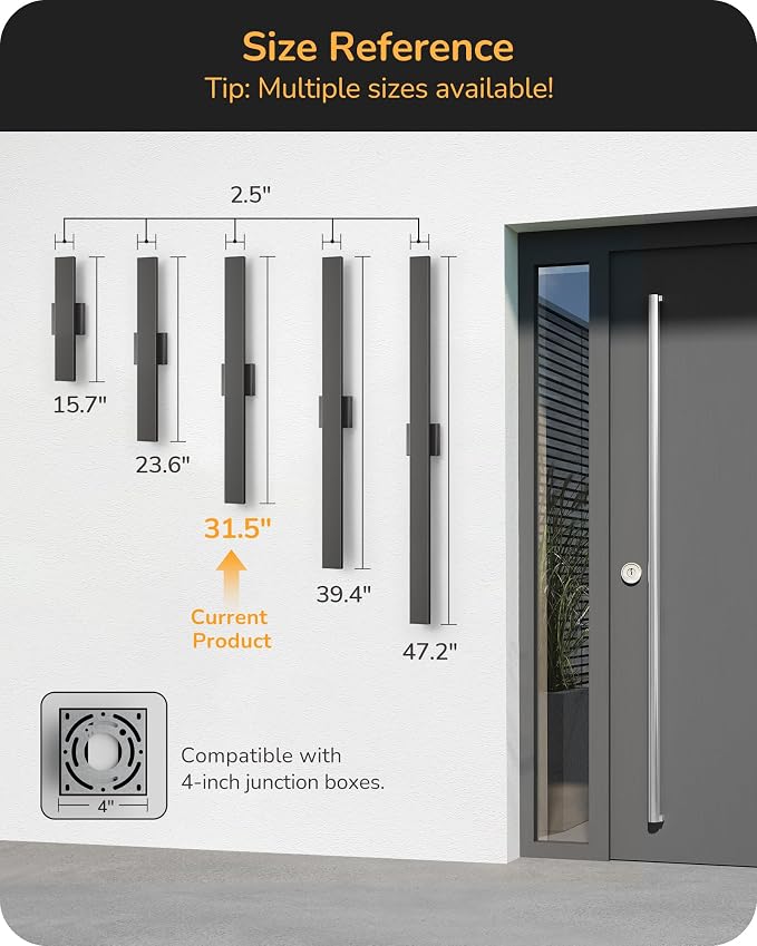 EDISHINE 31.5" LED Outdoor Wall Lights, 3CCT & 10%-100% Dimmable, IP65 Waterproof, Modern Exterior Lighting Fixtures, Long Exterior Wall Lights for Garage, Front Door, 2 Pack, Black