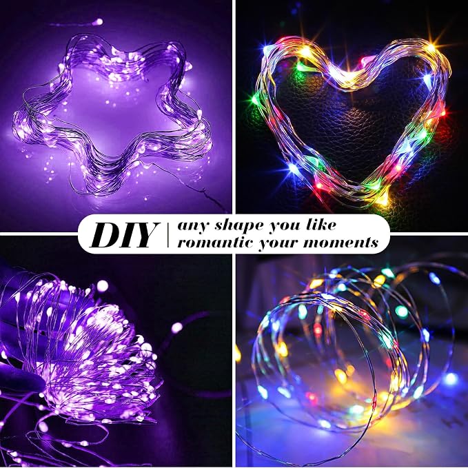 ZGWJ 12 Pack Fairy Lights, Mini String Lights, Purple and Multicolor | Battery Operated 7 FT 20 LED Waterproof 3 Modes for DIY, Parties, Wedding, Halloween, Christmas Decoration