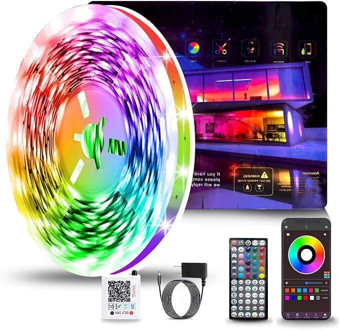 NBBUFF 65.6FT RGB Led Lights for Bedroom with App & Remote Control, 1 Roll | Music Sync Led Strip Lights Color Changing, Dimmable Led Light Strip, Led lights for Hoom Decor Ambient Lighting Indoor