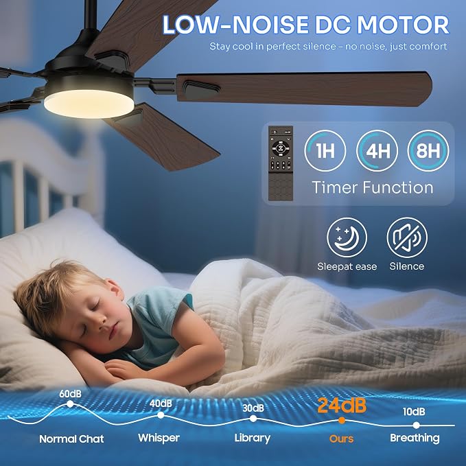Ceiling Fans with Lights, 52 Inch Modern Ceiling Fans with Lights and Remote Control, DC Reversible Motor, Noiseless, 3CCT, Ceiling Fan for Bedroom, Living Room, Apartment Indoor/Outdoor Use