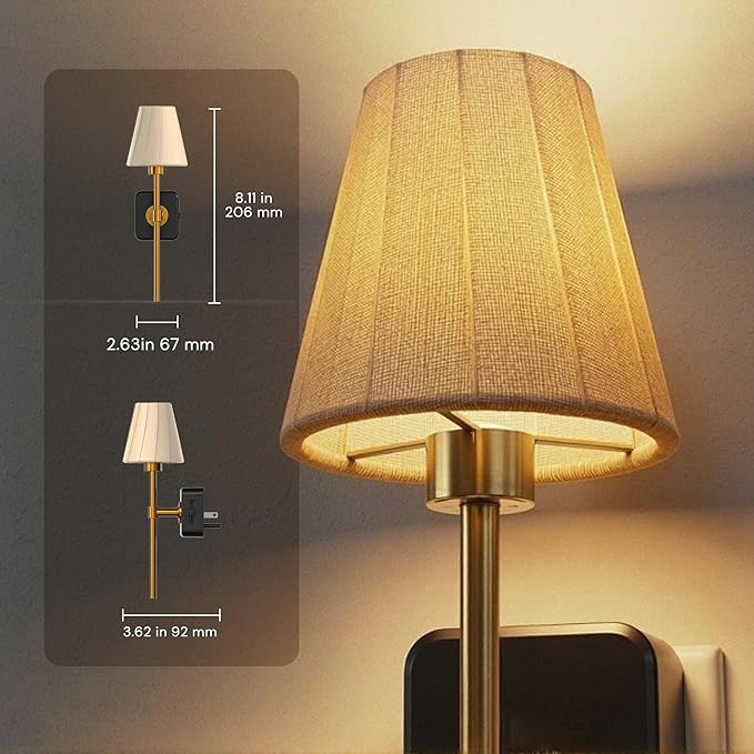 L LOHAS LED Night Lights Plug into Wall, Pleated Fabric Cover Night Light | 2 Pack Dusk to Dawn Sensor Vintage Nightlight, 0-100LM Dimmable, for Bedroom Living Room Hallway
