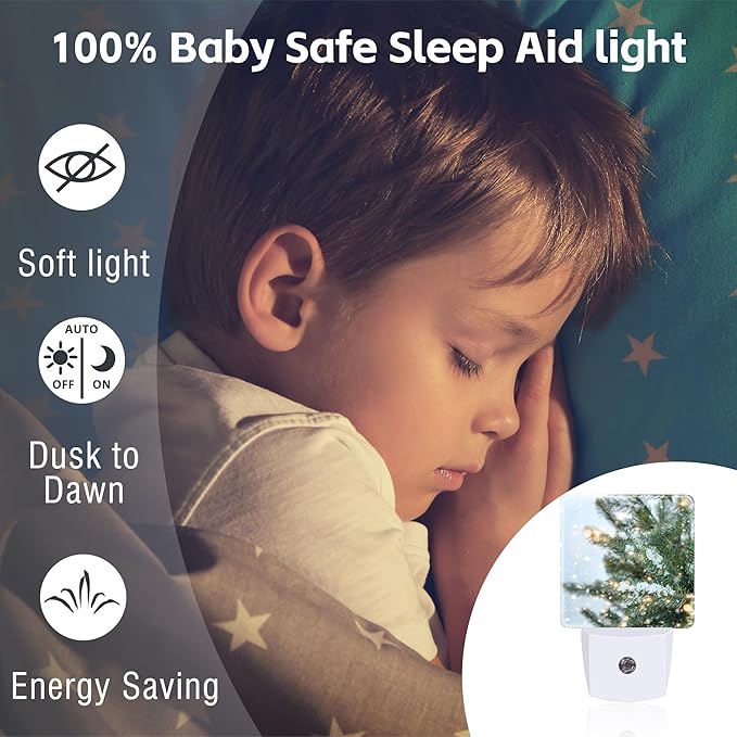 Winter Snow Pine Tree Night Light, Glitter Christmas Tree Dusk to Dawn Night Light Plug in, 0.5w Energy Saving Sleep Friendly NightLight for Kids Boys Girls Home Decor
