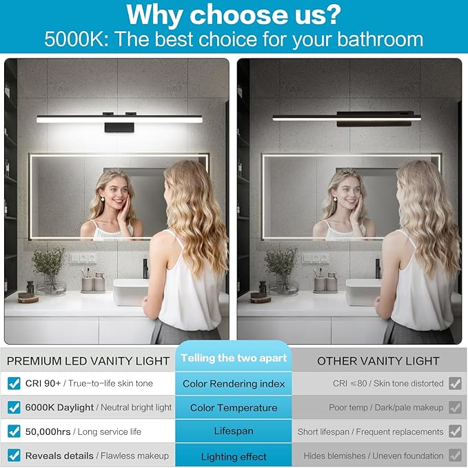 SOLFART Modern Dimmable LED Vanity Light 39.3 inch Black Aluminum Frosted Acrylic for Bathroom Vanity Lighting Fixtures White Light 5500K