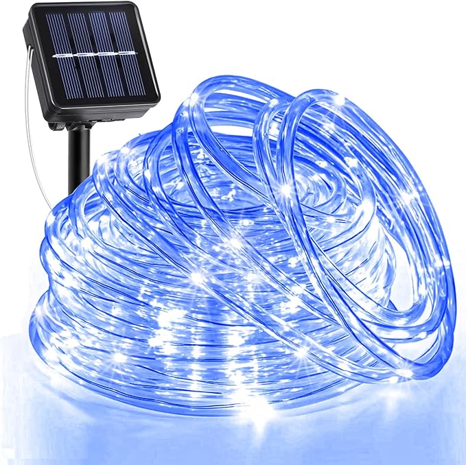33FT 135 LED Solar Rope Lights Outdoor Waterproof, Blue Solar String Lights for Outside, 8 Modes Solar Powered Fairy Light for Pool Trampoline Garden Backyard Patio Tree Party Decorations