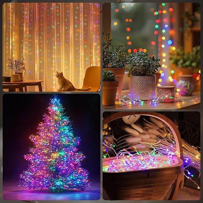 Fairy Lights Battery Operated String Lights 16.4ft 50LED Flashing and Constant Light Waterproof Silver Wire for Christmas DIY Party Wedding Decoration (Multicolor, 2 Pack)