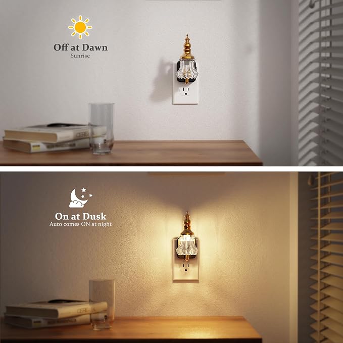 JandCase Night Light, Night Lights Plug into Wall, Glass Flower Nightlight | 2 Pack LED 0-100LM Dimmable Nightlights, Dusk to Dawn Sensor, 1W Floral Vintage Nite Light for Bathroom Hallway Gift Decor