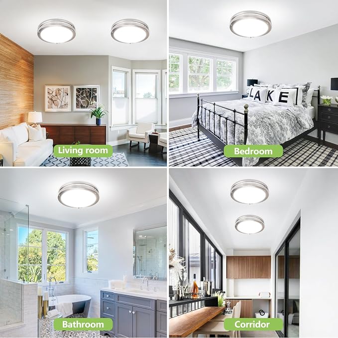 Flush Mount Ceiling Light - 4 Pack 13″‌ 36W 3000K/3500K/4000K/5000K/6000K Dimmable Led Ceiling Light Fixture for Kitchen Hallway Bedroom Bathroom (4, Brushed Nickel, 13)