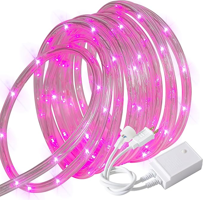 Waterproof LED Rope Lights, Connectable & Flexible with 8 Modes, Outdoor Lighting for Deck, Garden, Pool, Patio & Christmas Decor (Pink, 20ft)