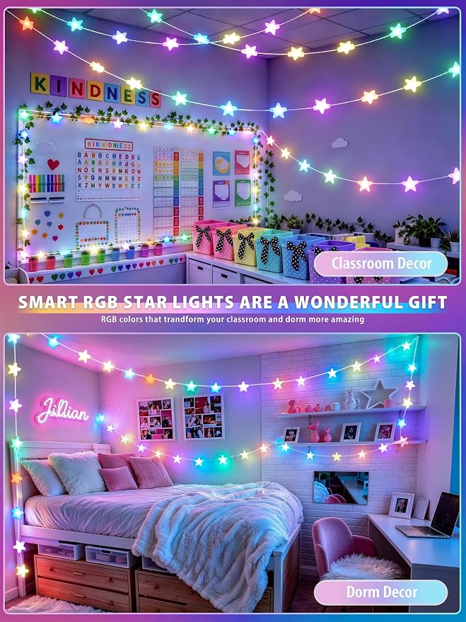 JMEXSUSS 33FT 66 LED Color Changing Smart Star String Lights for Bedroom | App & Remote Control, Music Sync, USB/Plug in,RGB, Twinkle Fairy Lights for Classroom Dorm House Porch DIY Gift Decor