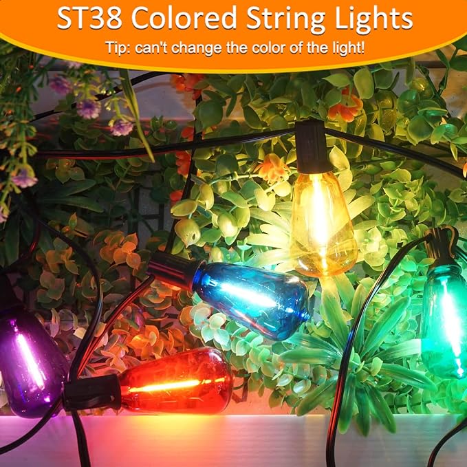 Achin Outdoor String Lights Multicolor - 25FT Colored Patio Lights Waterproof with 13+1 ST38 LED Colorful Bulbs Shatterproof Rainbow Hanging Lights for Outside Party, Christmas, Holiday