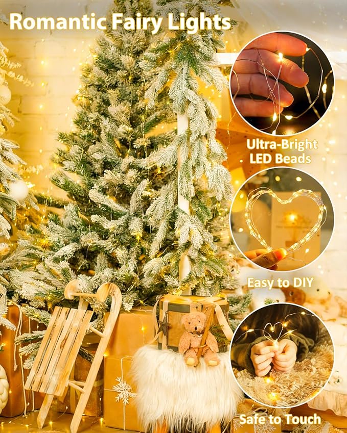 3 Pack 60LED Christmas Battery Operated Fairy Lights with Remote, 8 Modes String Lights with Timer, Dimmable, Memory Function, Waterproof Twinkle Lights for Outdoor Indoor Christmas Decor(Warm White)