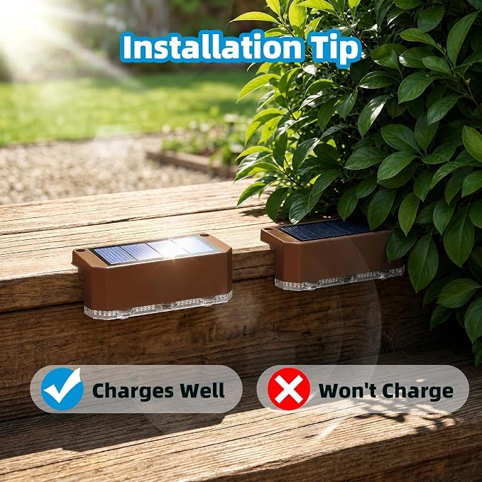12 Pack Solar Fence Lights Outdoor,Deck Light Solar Powered, IP65 Waterproof Led Riling Solar Lights Brown Frame for Outside Yard Step, Wram White