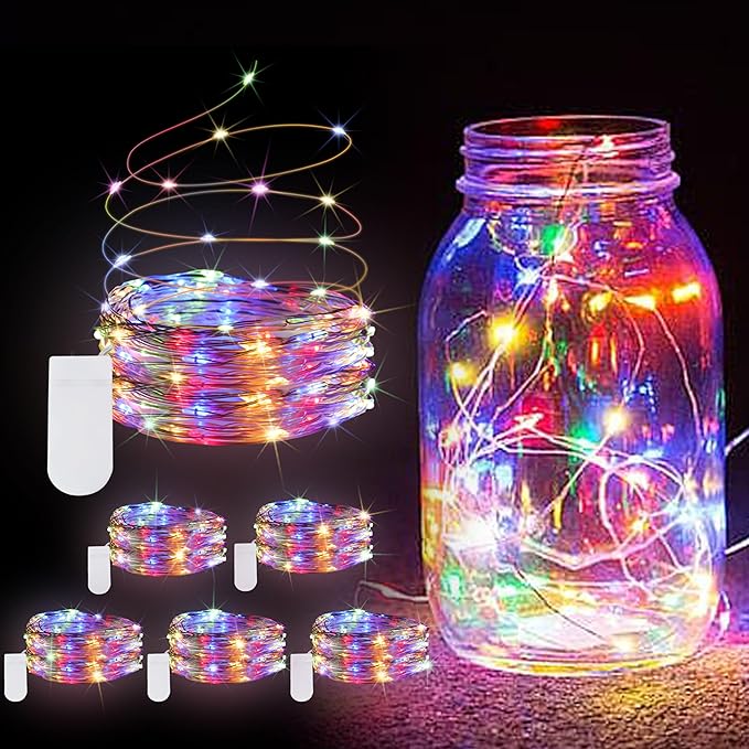 6 Pack Fairy Lights Battery Operated String Lights - 7ft 20 LED Waterproof Silver Wire Firefly Lights for DIY Wedding Décor Table Centerpieces Craft Mason Jars Party Decor(Multicolor)
