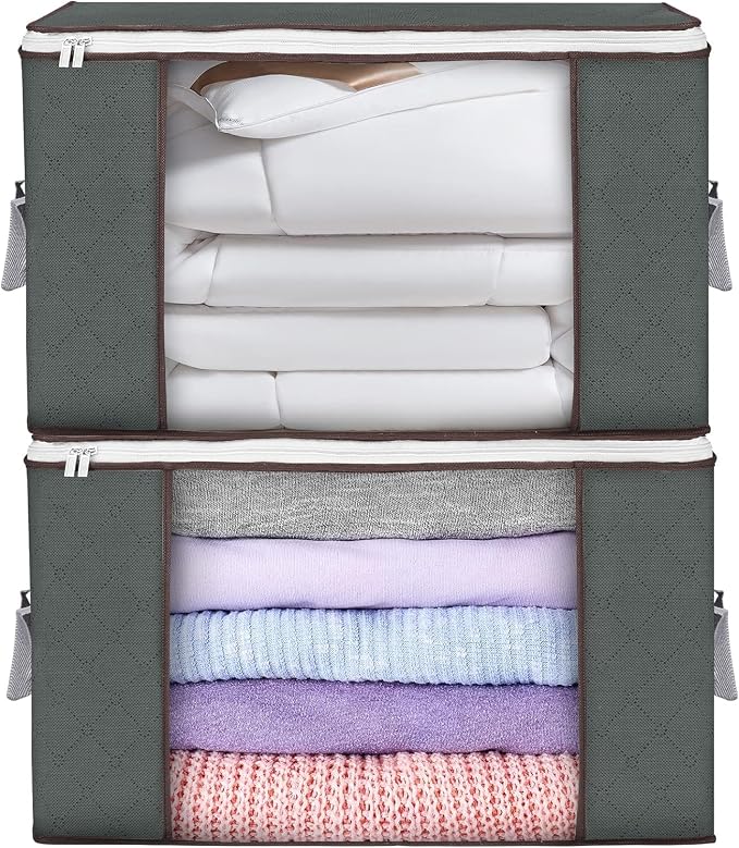 90L Large Storage Bags, 2 Pack Clothes Storage Bins Closet Organizers | Foldable Storage Containers, with Reinforced Handle, for Clothing, Blanket, Comforters, Bed Sheets, Pillows and Toys
