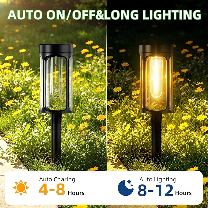 Solar Lights Outdoor, 12 Pack Waterproof IP65 Auto On/Off Solar Pathway Lights 3000K for Garden, Landscape, Path, Yard, Patio, Driveway,Walkway Decor, Landscape Lighting