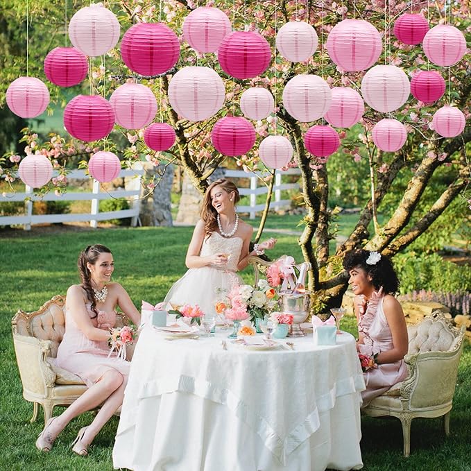 21-Pack Pink Paper Lanterns, Hanging Round Party Decorations | 4/6/8/10 inches Indoor Outdoor Decor for Halloween, Valentines Day, Wedding, Birthday, Baby Showers, Tea Party & Classroom