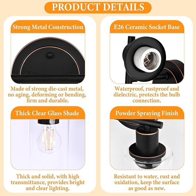 Oil Rubbed Bronze 2-Light Modern Vanity Light for Bathroom - 2-Light Oil Rubbed Bronze Bathroom Vanity Light Fixture, 2-Bulb Wall Sconce Over Sink