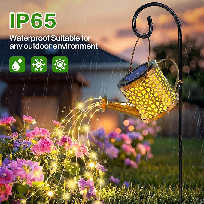2 Pack Solar Lights Outdoor Decorative Metal Watering Can Lights | Outdoor Waterproof Small Patio Light Yard Lawn Pathway Decor Gardening Gifts for Women Mom Grandma