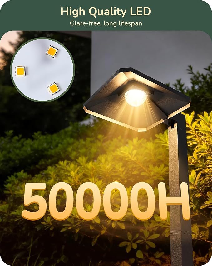 EDISHINE Low Voltage Pathway Lights, LED Landscape Lighting, 4 Pack | Pyramid Exterior, Aluminum, 3000K & 50000Hrs, Outdoor Path Lights Wired for Garden, Yard, Driveway