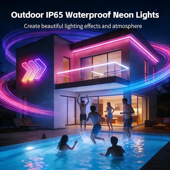 20FT RGB LED Neon Rope Lights, App & Remote Control, Flexible Waterproof IP65 Led Strip Lights, Music Sync Color Changing Multiple Modes Neon Lights for Bedroom Gaming Room Indoor & Outdoor Decor
