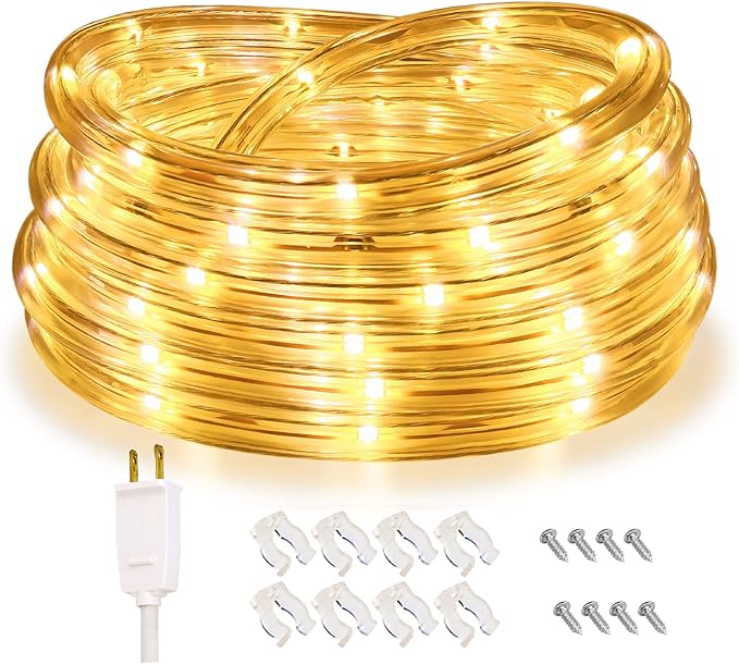 Rope Lights, 16Ft Waterproof Connectable Strip Lighting, 3000K Warm White, Indoor Outdoor Mood Lighting for Home Christmas Holiday Garden Patio Party Decoration