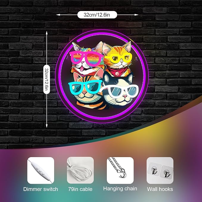 Cats Neon Sign Playful LED Wall Decor for Cat Lovers, Pet Spaces & Animal Themed Rooms, USB-Powered with Adjustable Brightness, Multi-Cat Silhouette Design