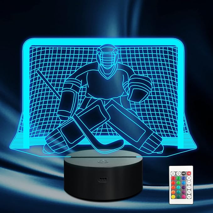 Ammonite Ice Hockey Night Light, 3D Goalie Lamp with 16 Color Changing, Remote Control and Timer, Men's Ice Hockey Decor Light for Kids, Boys, Girls, Sports Fans