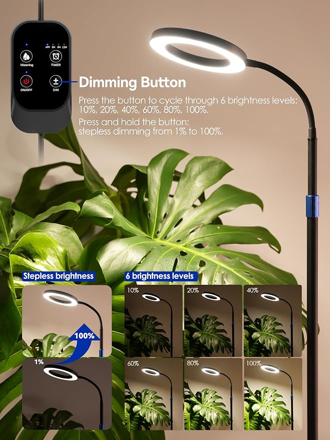 Smart Grow Light for Indoor Plants, Full Spectrum LED Plant Light | 54"-67" Adjustable Height, APP Control, Timer, Plant Assistant, Dimmable Floor Plant Growing Lamp,Ideal for Large Tall Plants